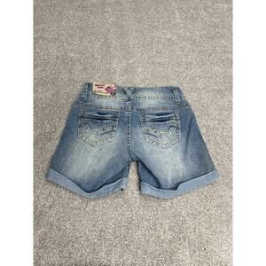 Y2K McBling 00s WallFlower Low Rise Denim Shorts Sz 1 Studded Embroidered Cuffed